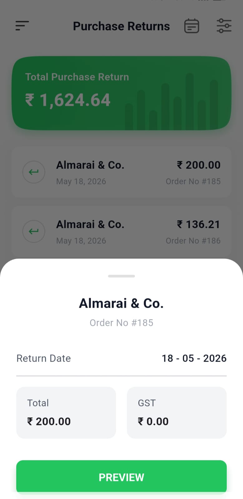 purchase  return filter
